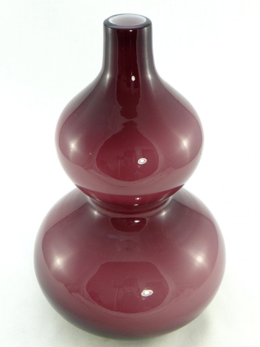 Danemark, Années 1960, Manufacture Holmegaard, Vase En Verre Soufflé Double Couches. -photo-3