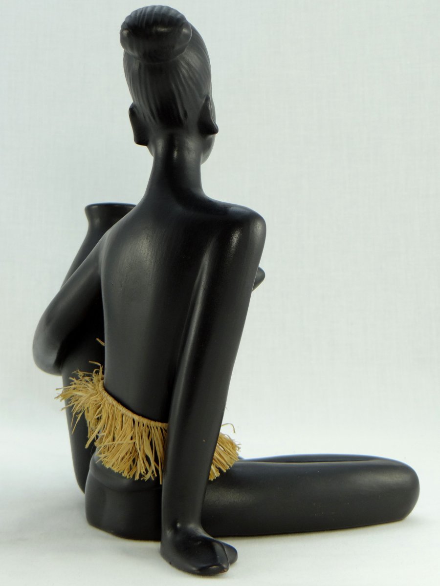 Années 1950, Autriche Manufacture Gmündner, Statuette Africaniste En Céramique.-photo-1