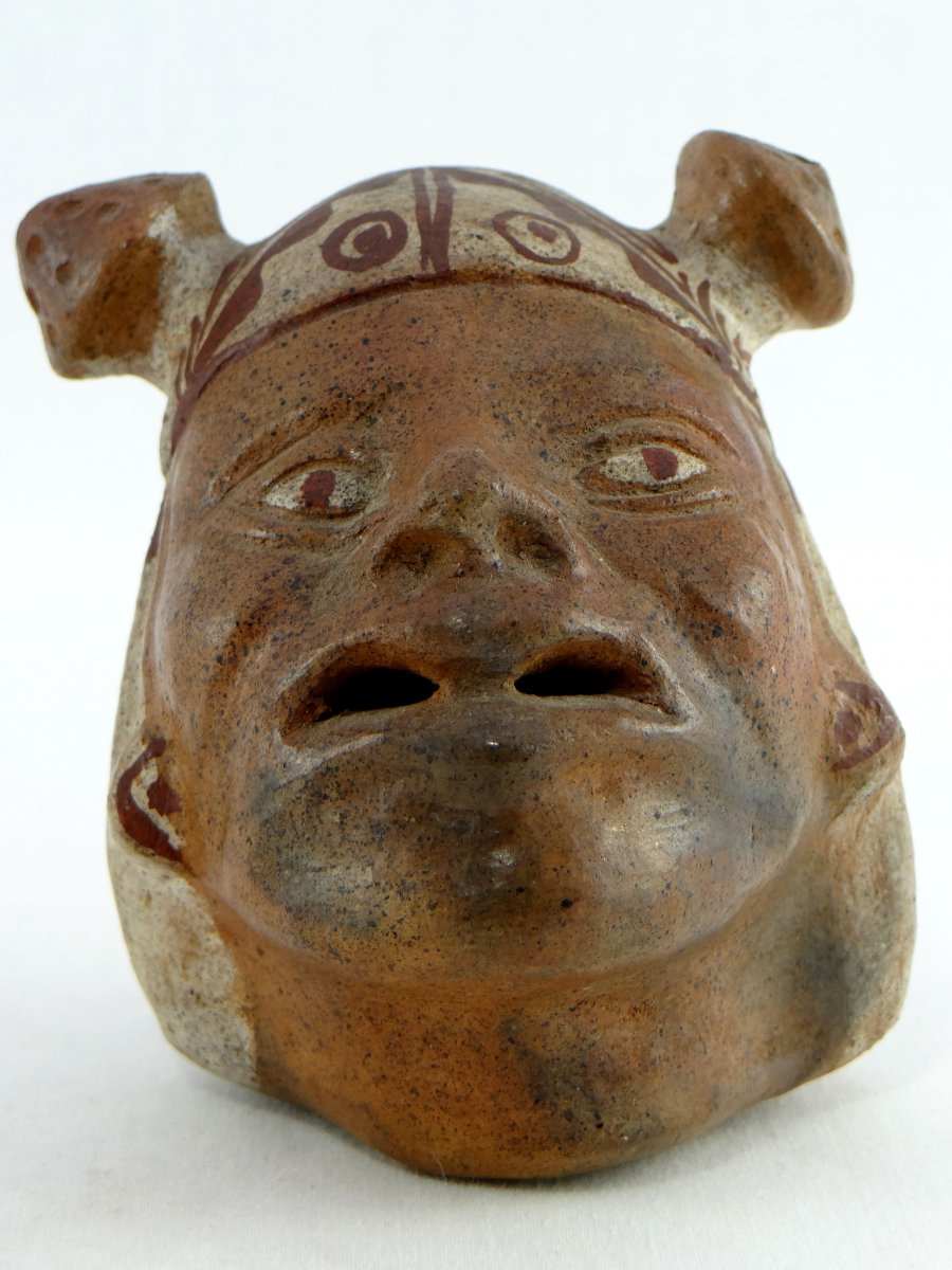 Pérou, Culture Mochica, Ancien Vase Portrait Figurant Une Tête Masculine.-photo-2