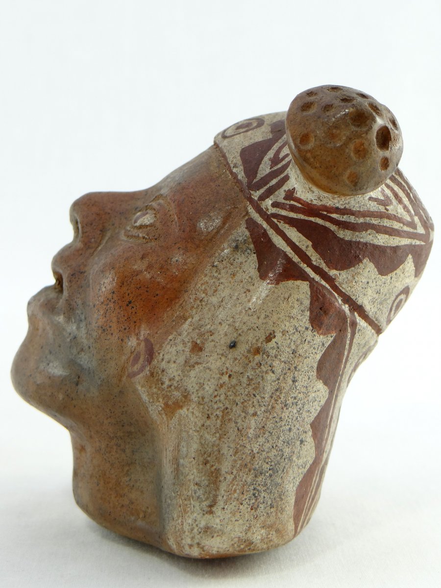 Pérou, Culture Mochica, Ancien Vase Portrait Figurant Une Tête Masculine.-photo-1