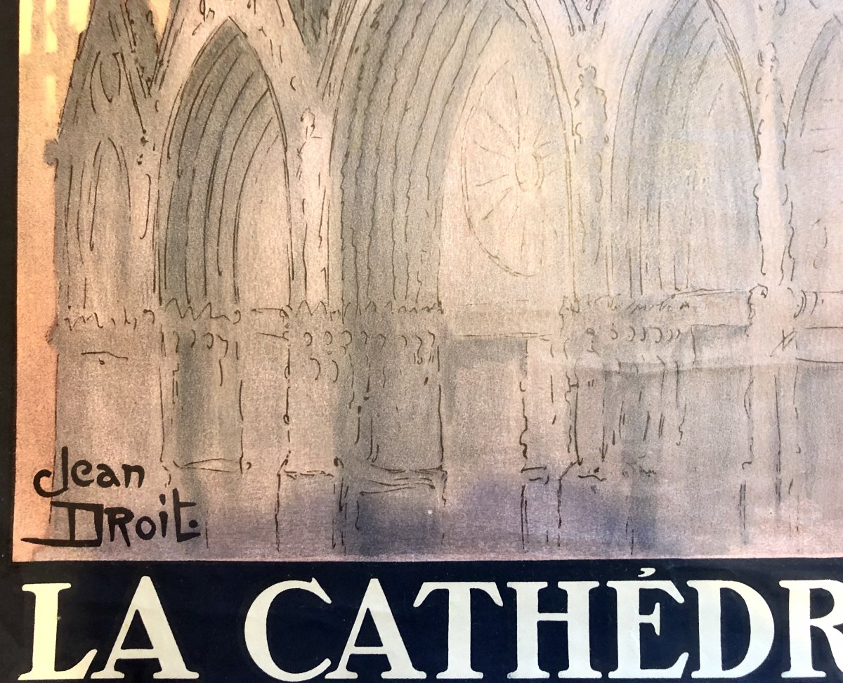 Affiche 1920  La Cathédrale De Reims Par Jean Droit (1884-1961).-photo-4