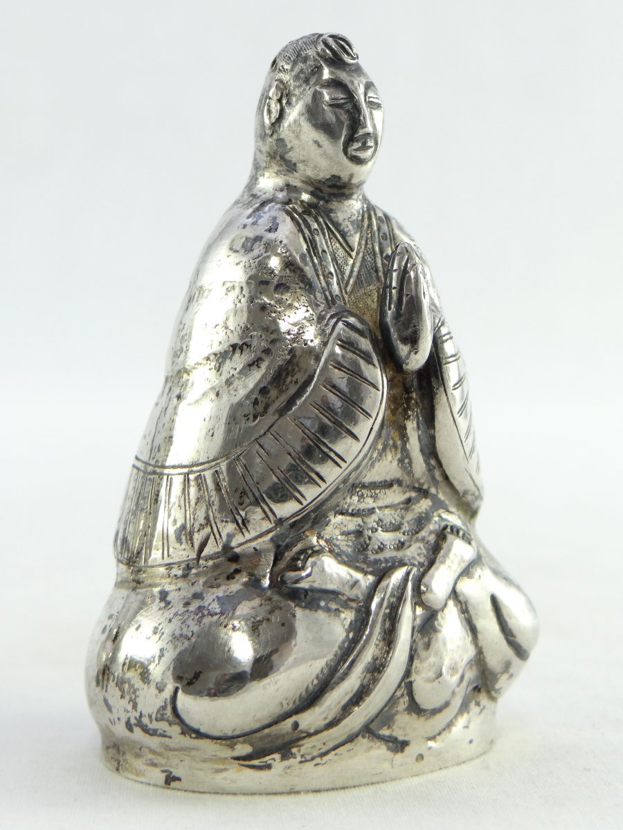 China, Mid 20th Century, Pair Of Silver Salt Shakers Representing Bodhisattva.-photo-2