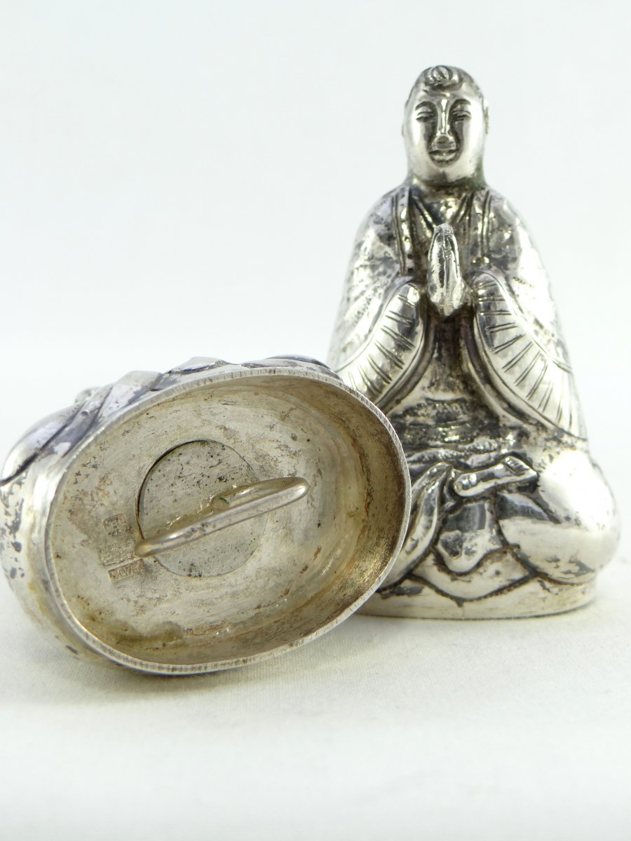 China, Mid 20th Century, Pair Of Silver Salt Shakers Representing Bodhisattva.-photo-4