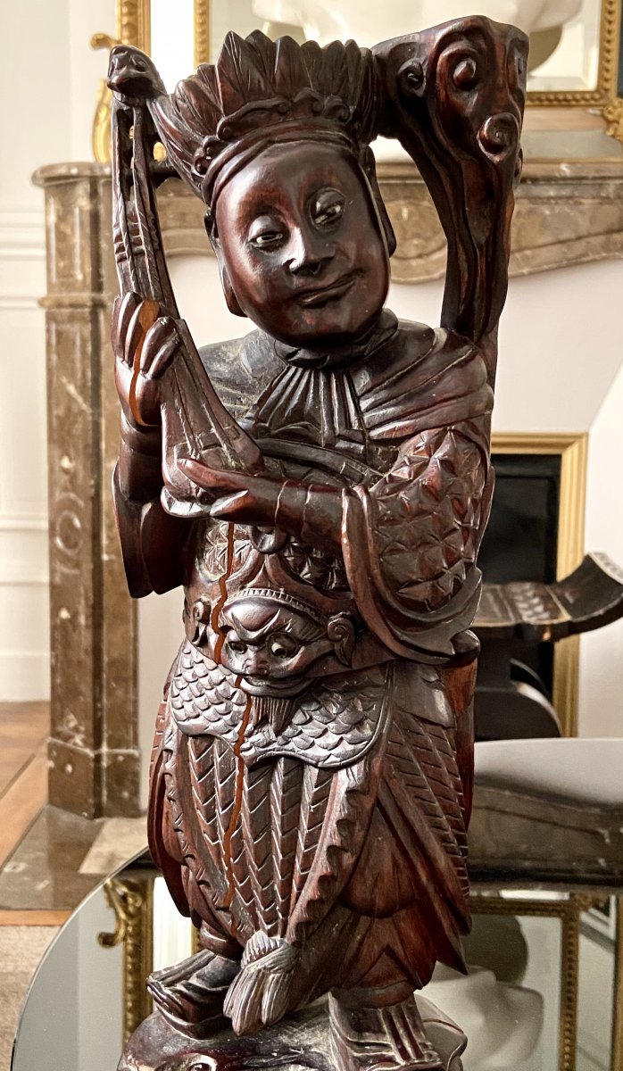 Vietnam, Circa 1900, Statue Of High Rank Character In Carved Wood.-photo-3