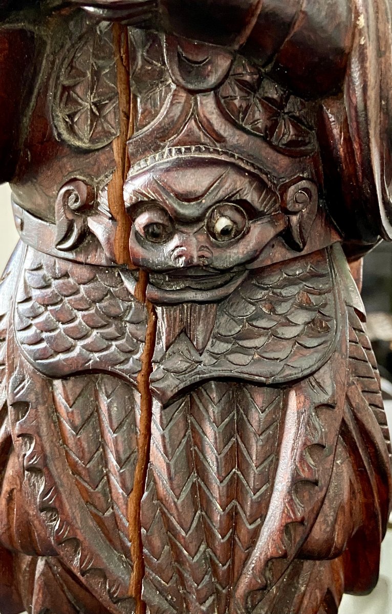 Vietnam, Circa 1900, Statue Of High Rank Character In Carved Wood.-photo-6