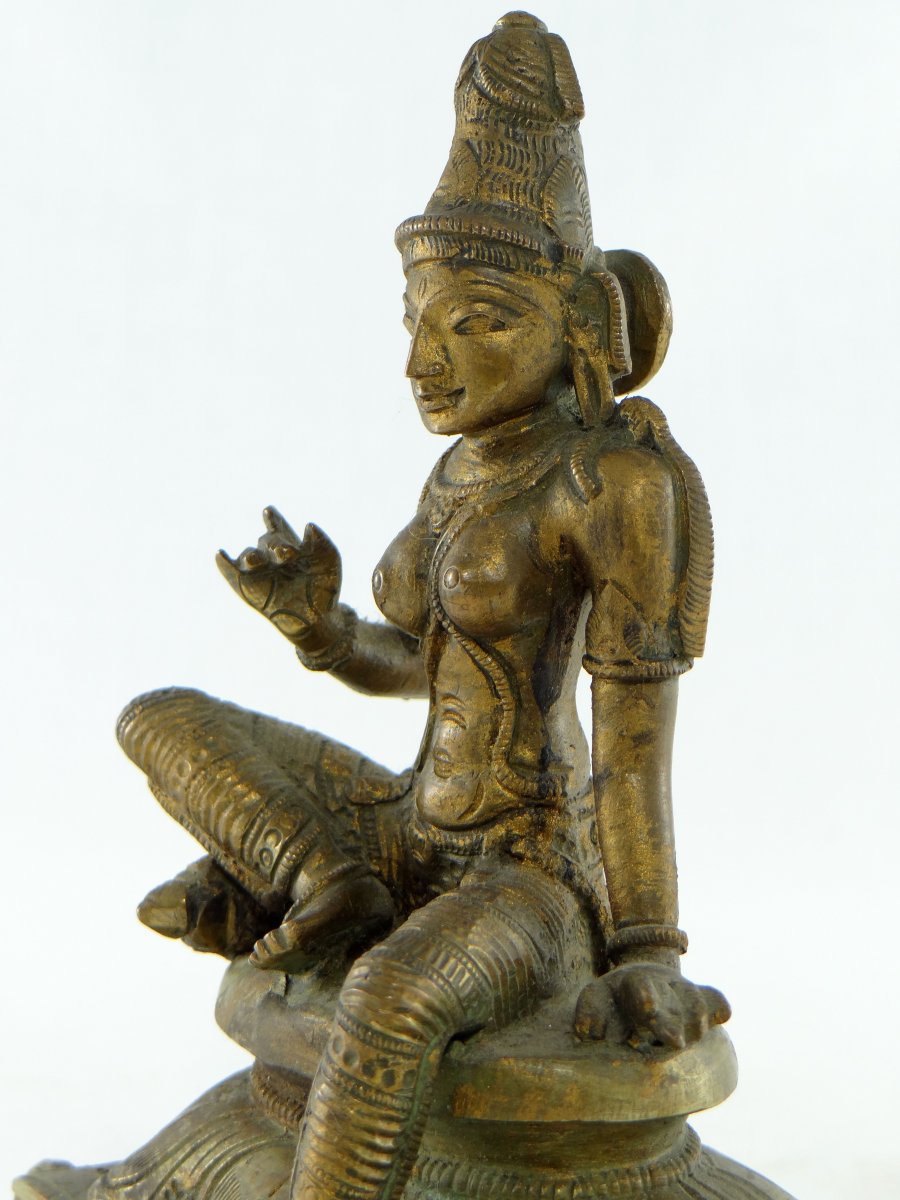 India, Beginning Of The XXth Century, Bronze Sculpture By Parvati.-photo-3