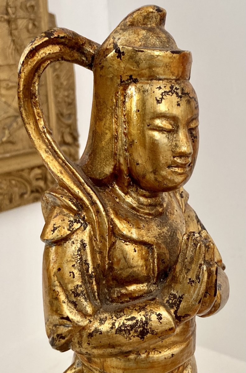 China Or Vietnam Around 1900, Lacquered Wood Statue Of Wei Tuo, Guardian Of The Temple.-photo-6