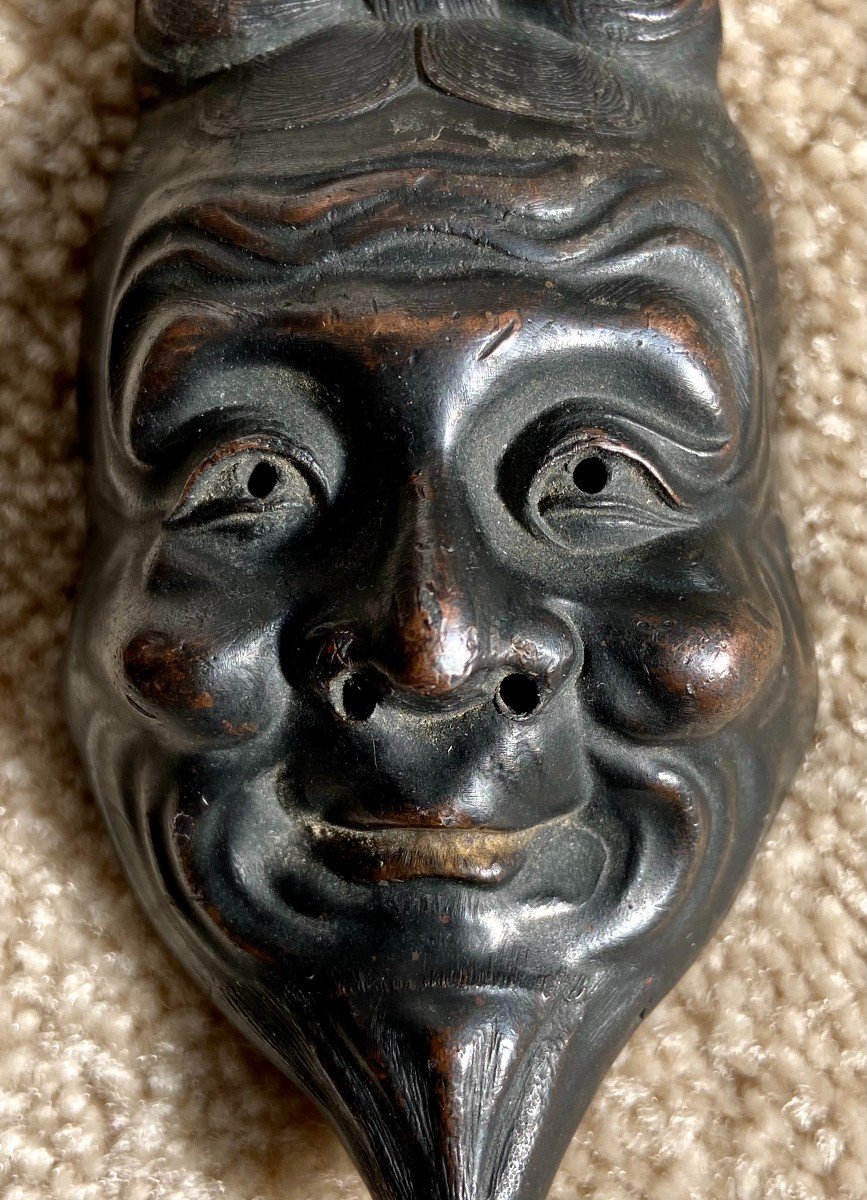 Japan, Circa 1900, Meiji Era, Noh Theater Miniature Mask In Shibuichi.-photo-3