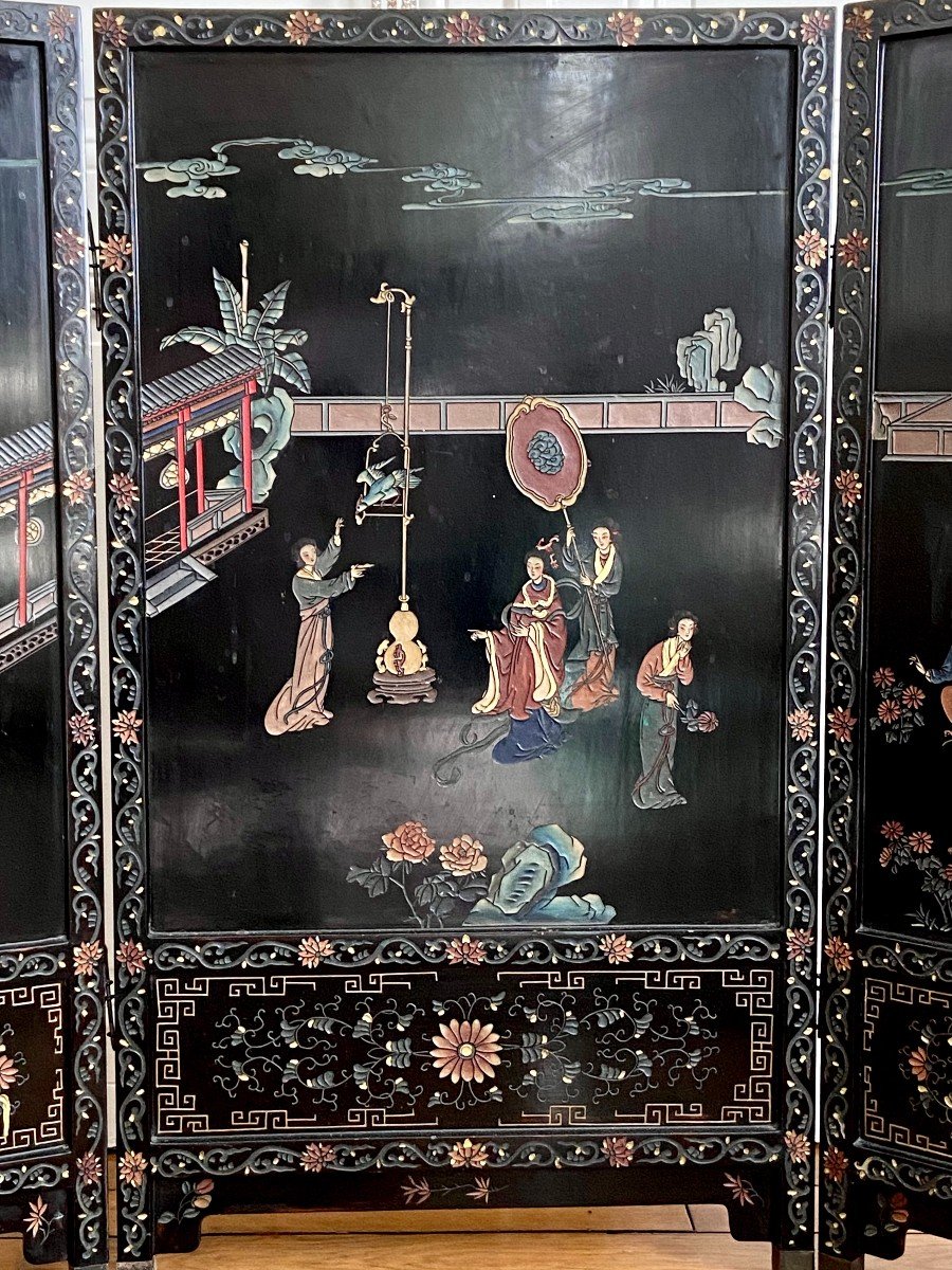 China, First Third Of The XXth Century, Important Lacquer Triptych Screen.-photo-1