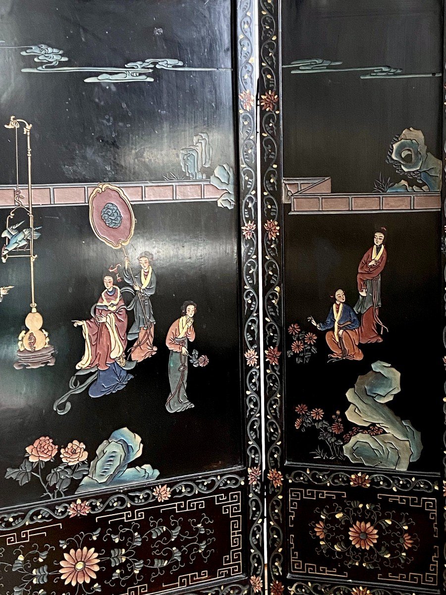 China, First Third Of The XXth Century, Important Lacquer Triptych Screen.-photo-2
