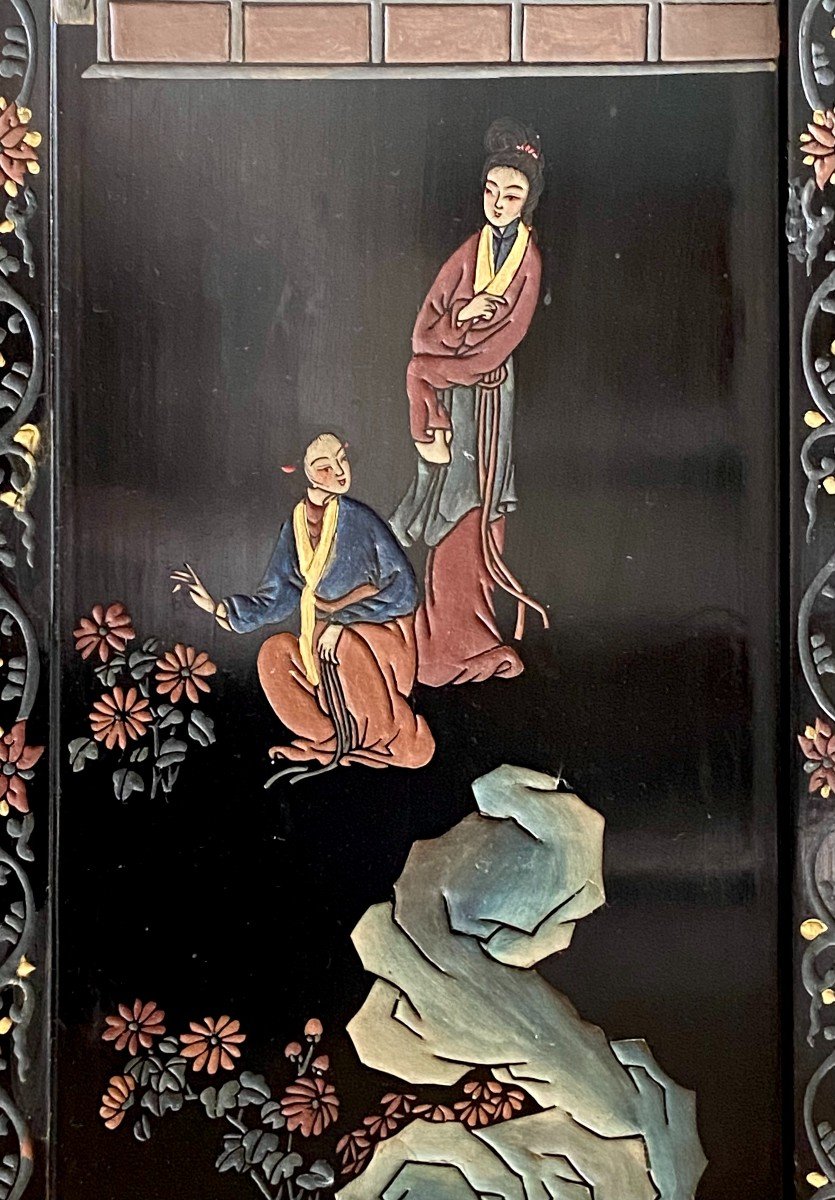 China, First Third Of The XXth Century, Important Lacquer Triptych Screen.-photo-6
