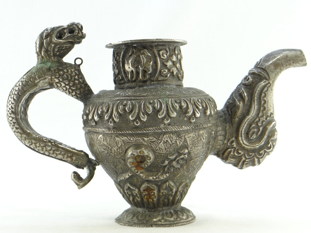 Tibet, Early 20th Century, Repoussé Silver Teapot.-photo-2