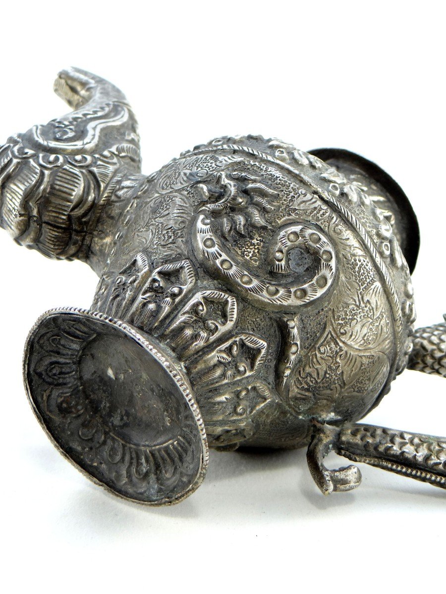 Tibet, Early 20th Century, Repoussé Silver Teapot.-photo-7
