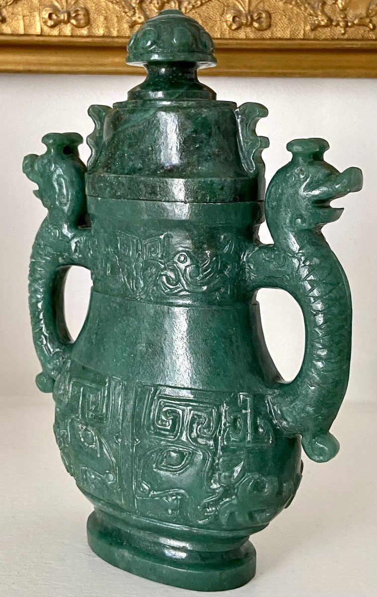 Chine, Années 1950/1960, Pot Couvert En Pierre Dure Dans Le Style Archaïque.-photo-3