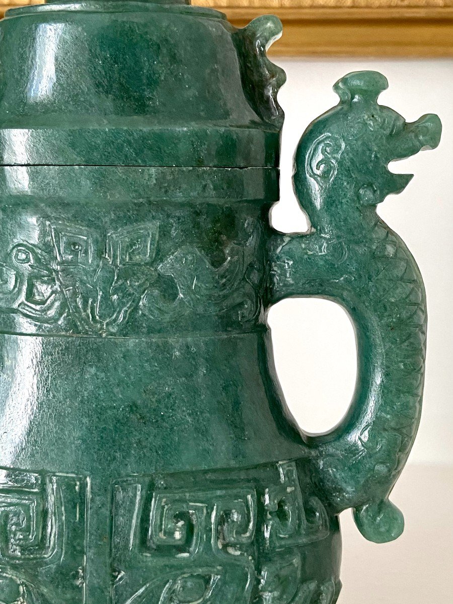 Chine, Années 1950/1960, Pot Couvert En Pierre Dure Dans Le Style Archaïque.-photo-6