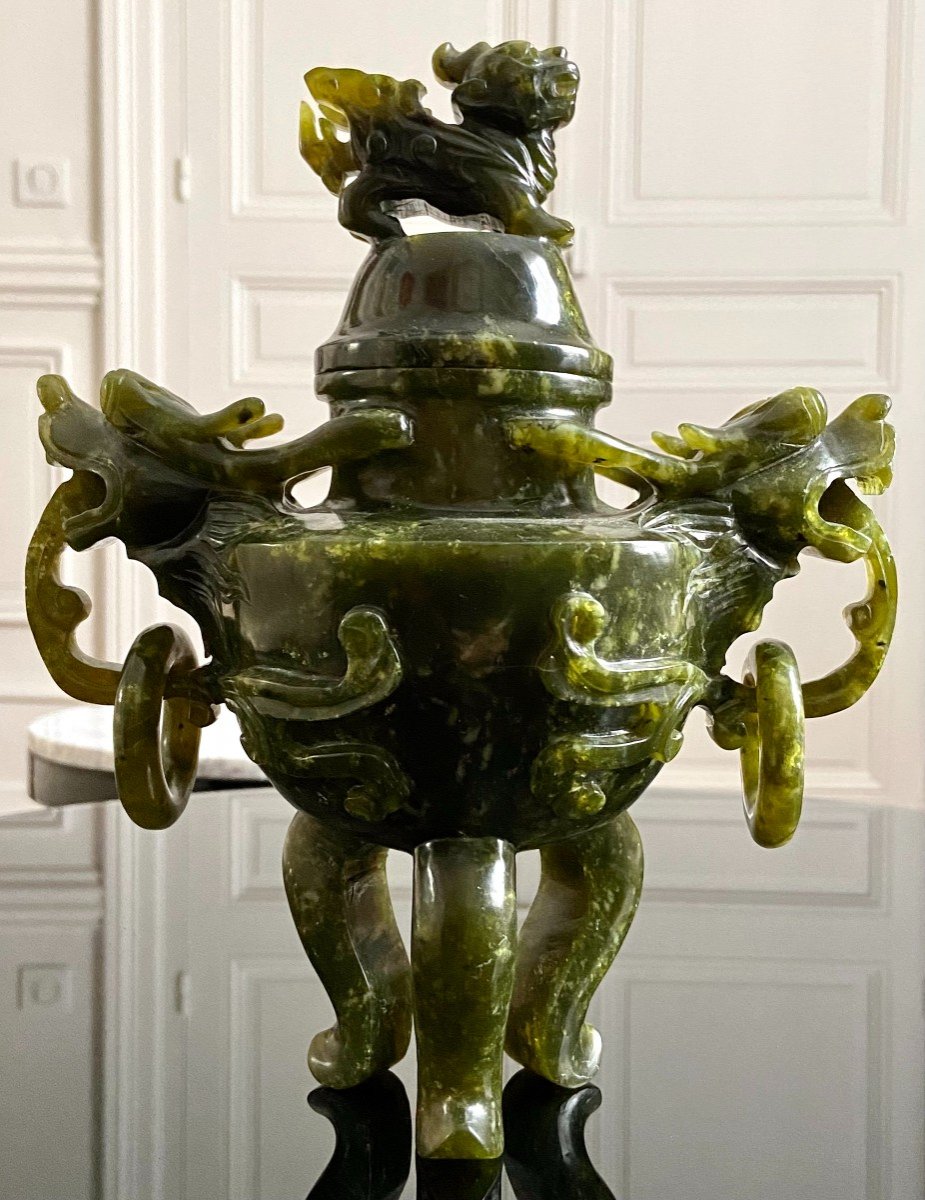 Chine, Années 1950/1960, Pot Couvert En Pierre Dure Verte De Type Jade.-photo-2