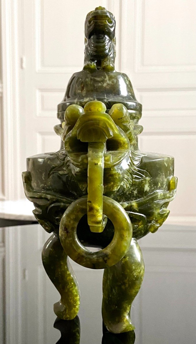 Chine, Années 1950/1960, Pot Couvert En Pierre Dure Verte De Type Jade.-photo-1