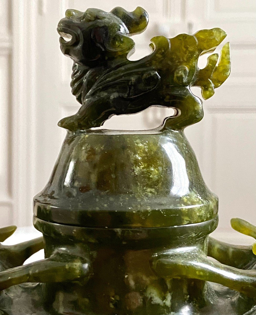 Chine, Années 1950/1960, Pot Couvert En Pierre Dure Verte De Type Jade.-photo-5