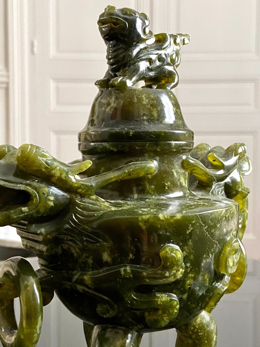 Chine, Années 1950/1960, Pot Couvert En Pierre Dure Verte De Type Jade.-photo-6