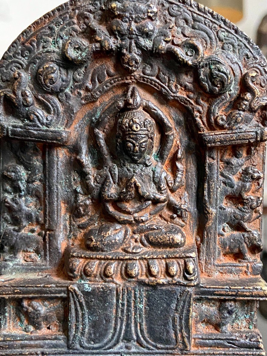 Nepal, Beginning Of The XIXth Century, Rare Bronze Altar Dedicated To Bodhisattva Sadaksari.-photo-1