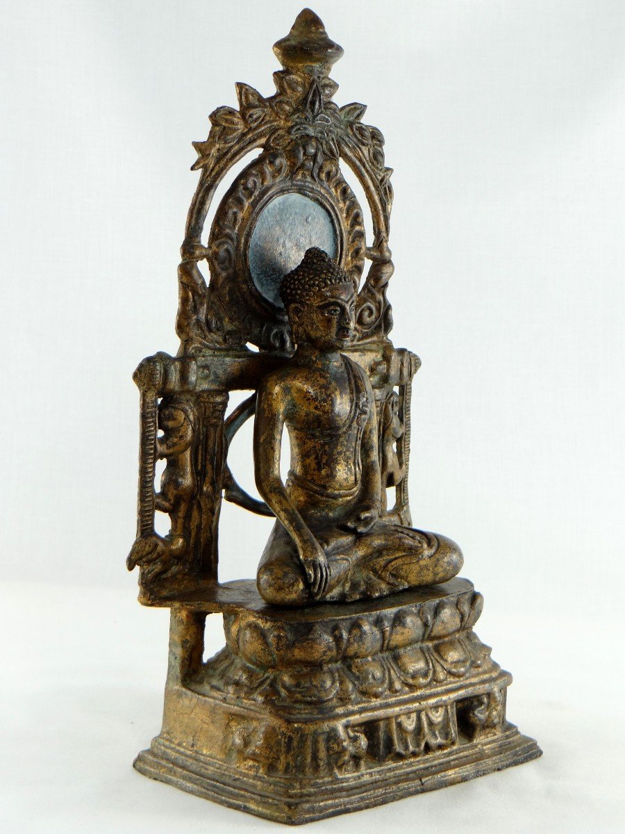 Burma, Beginning Of The XXth Century, Votive Altar Bronze Buddha.-photo-2
