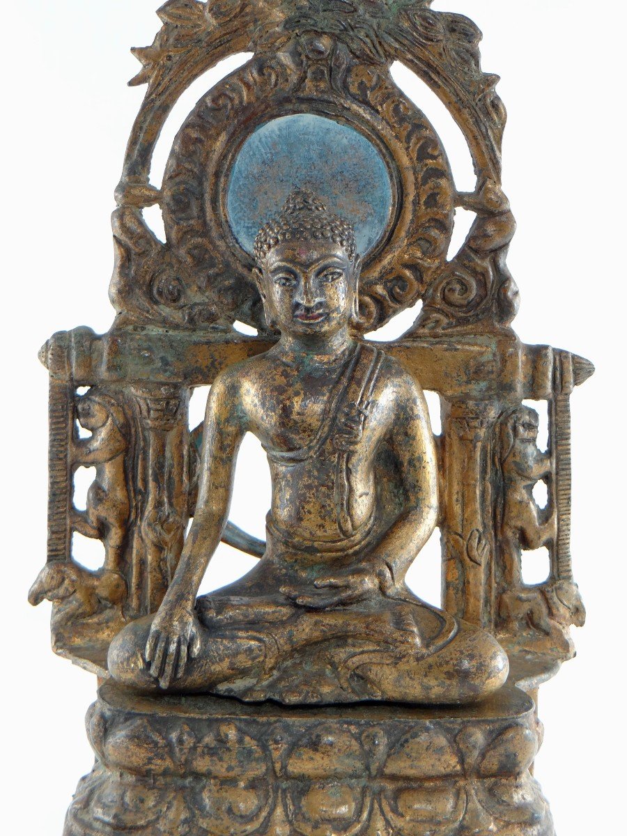 Burma, Beginning Of The XXth Century, Votive Altar Bronze Buddha.-photo-1