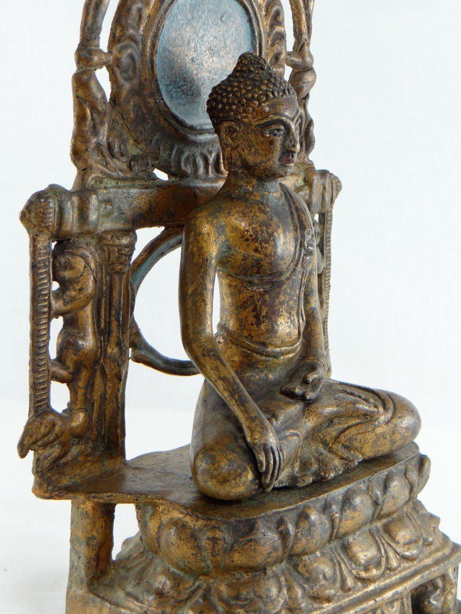 Burma, Beginning Of The XXth Century, Votive Altar Bronze Buddha.-photo-2