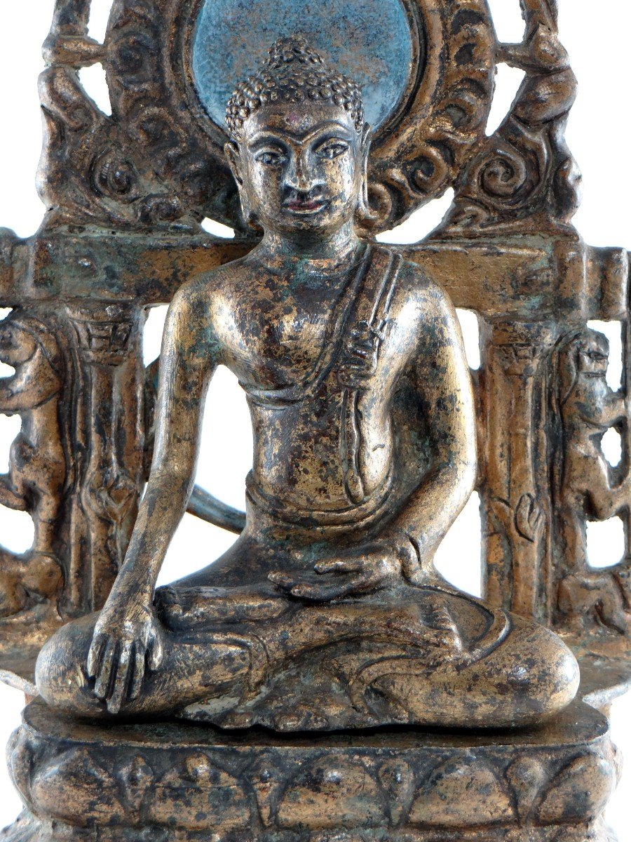 Burma, Beginning Of The XXth Century, Votive Altar Bronze Buddha.-photo-5