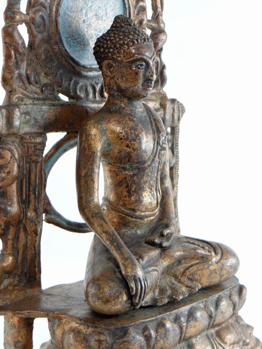 Burma, Beginning Of The XXth Century, Votive Altar Bronze Buddha.-photo-6