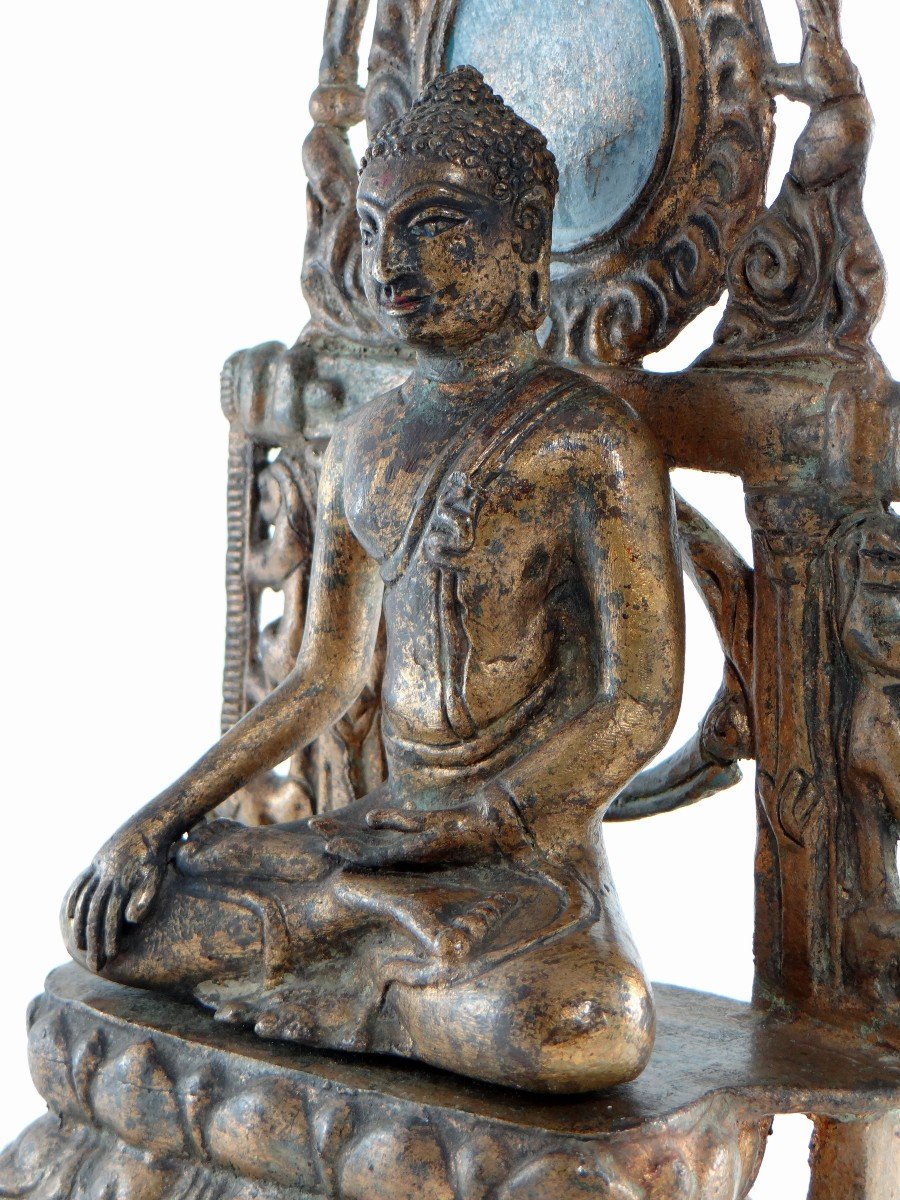 Burma, Beginning Of The XXth Century, Votive Altar Bronze Buddha.-photo-7