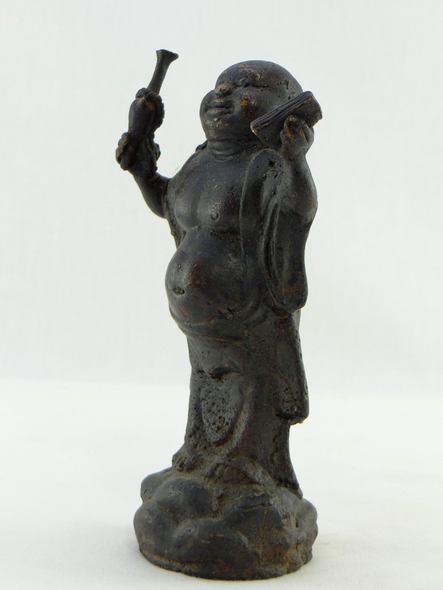 China, Years 1930/1950, Bronze Statuette Of Putai, God Of Happiness.-photo-4
