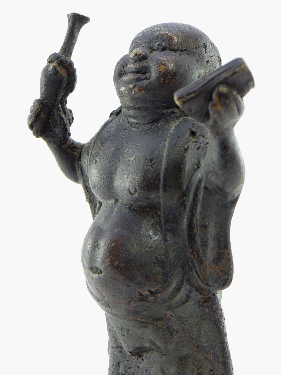China, Years 1930/1950, Bronze Statuette Of Putai, God Of Happiness.-photo-3