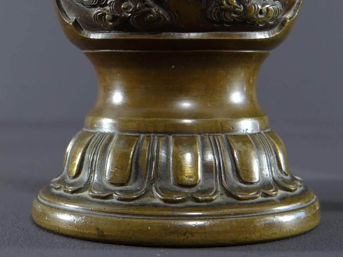 Chine, Dynastie Qing, XIXème Siècle, Paire De Vases En Bronze Motifs Dragons, Tortues, Coqs. -photo-6