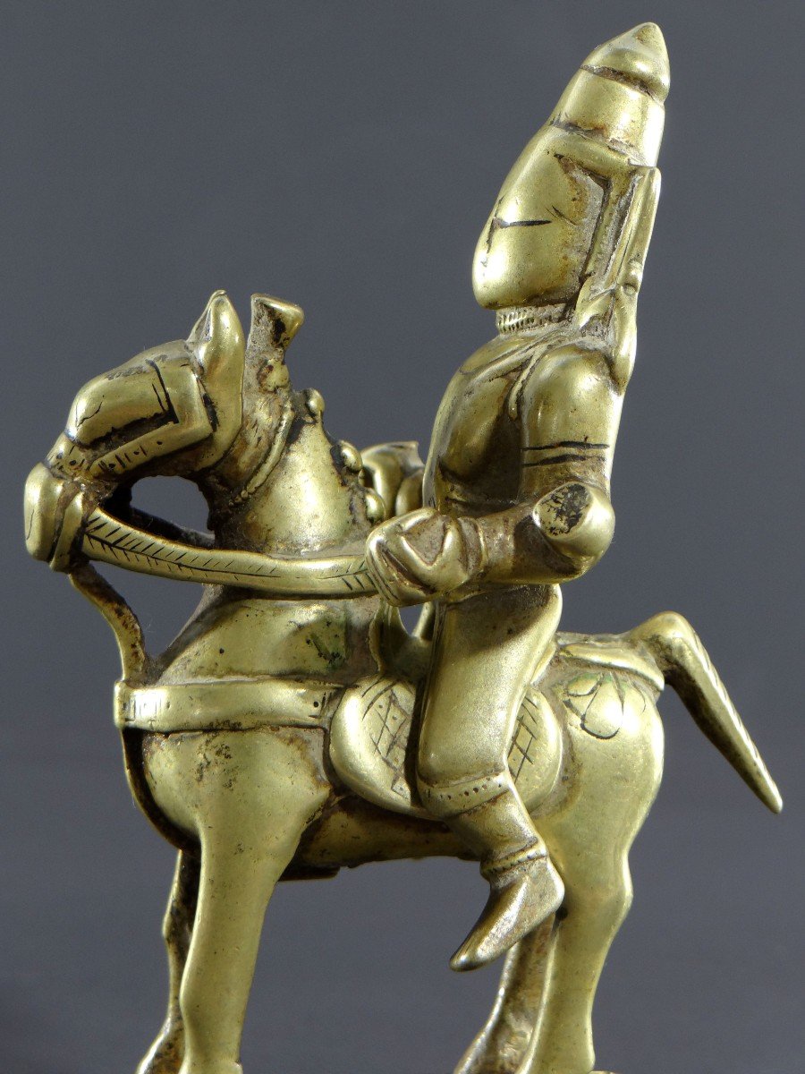 India, XVIIIth Century, Bronze Group Khandoba (avatar Of Shiva) On His Horse.-photo-6