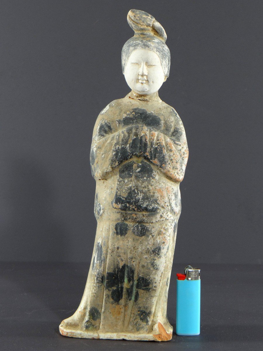 Chine, époque dynastie Tang (618-907), statuette en terre cuite dame de cour -photo-8