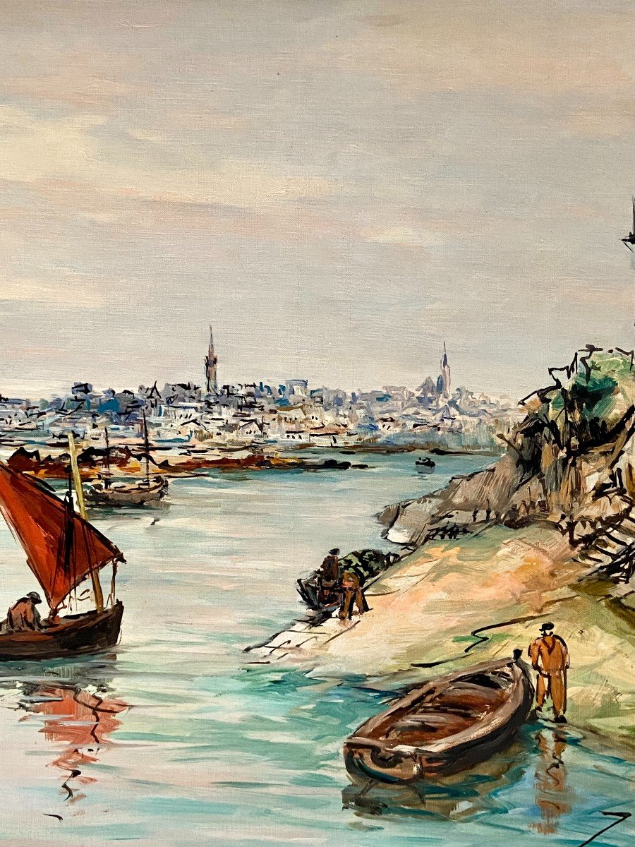 Joseph Crozes (active From The 1930s To 1950s), Painting View Of Douarnenez From Tréboul.-photo-2