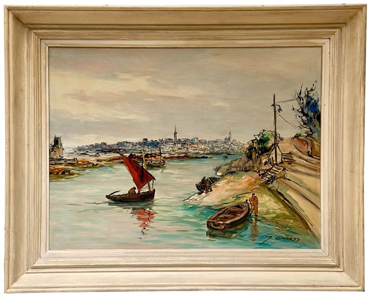 Joseph Crozes (active From The 1930s To 1950s), Painting View Of Douarnenez From Tréboul.