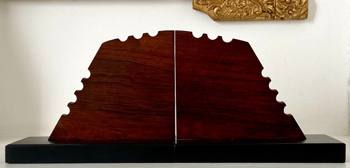 France, 1930s/1950s, Pair Of Elephant Bookends In Wood And Metal.-photo-1