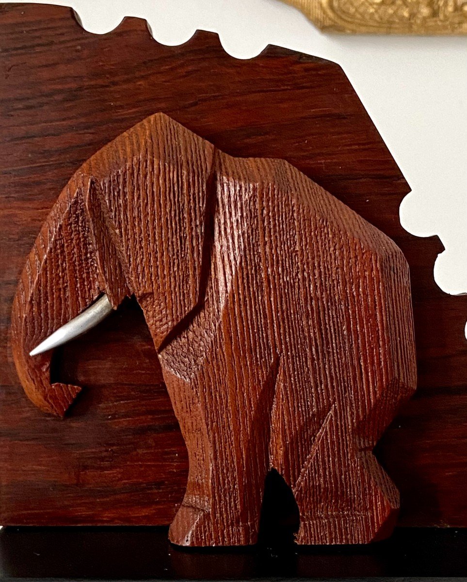 France, 1930s/1950s, Pair Of Elephant Bookends In Wood And Metal.-photo-3