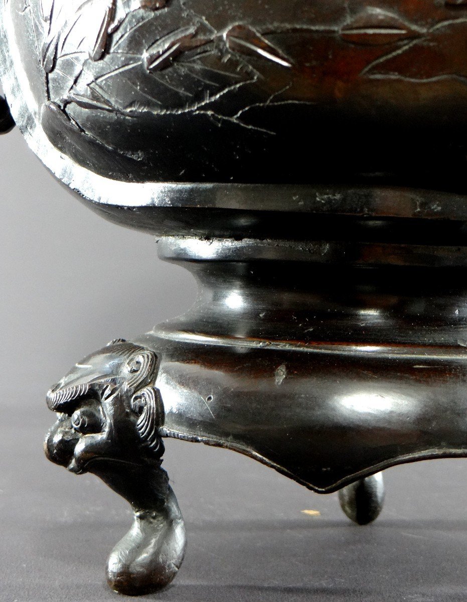 Japon, Début Du XXème Siècle, ère Meiji, Vase Tripode En Bronze Décor d'Oiseaux. -photo-3