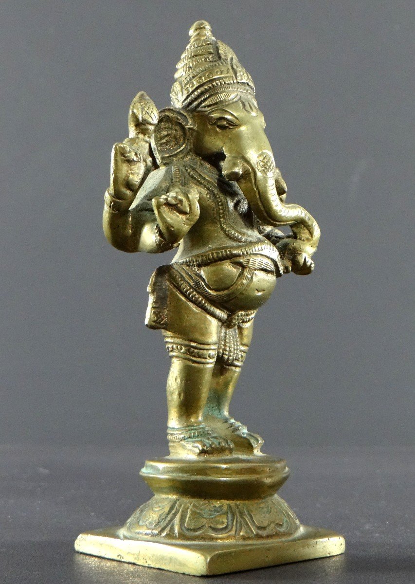 India, Mid-20th Century, Statuette Of Ganesh In Bronze.-photo-3