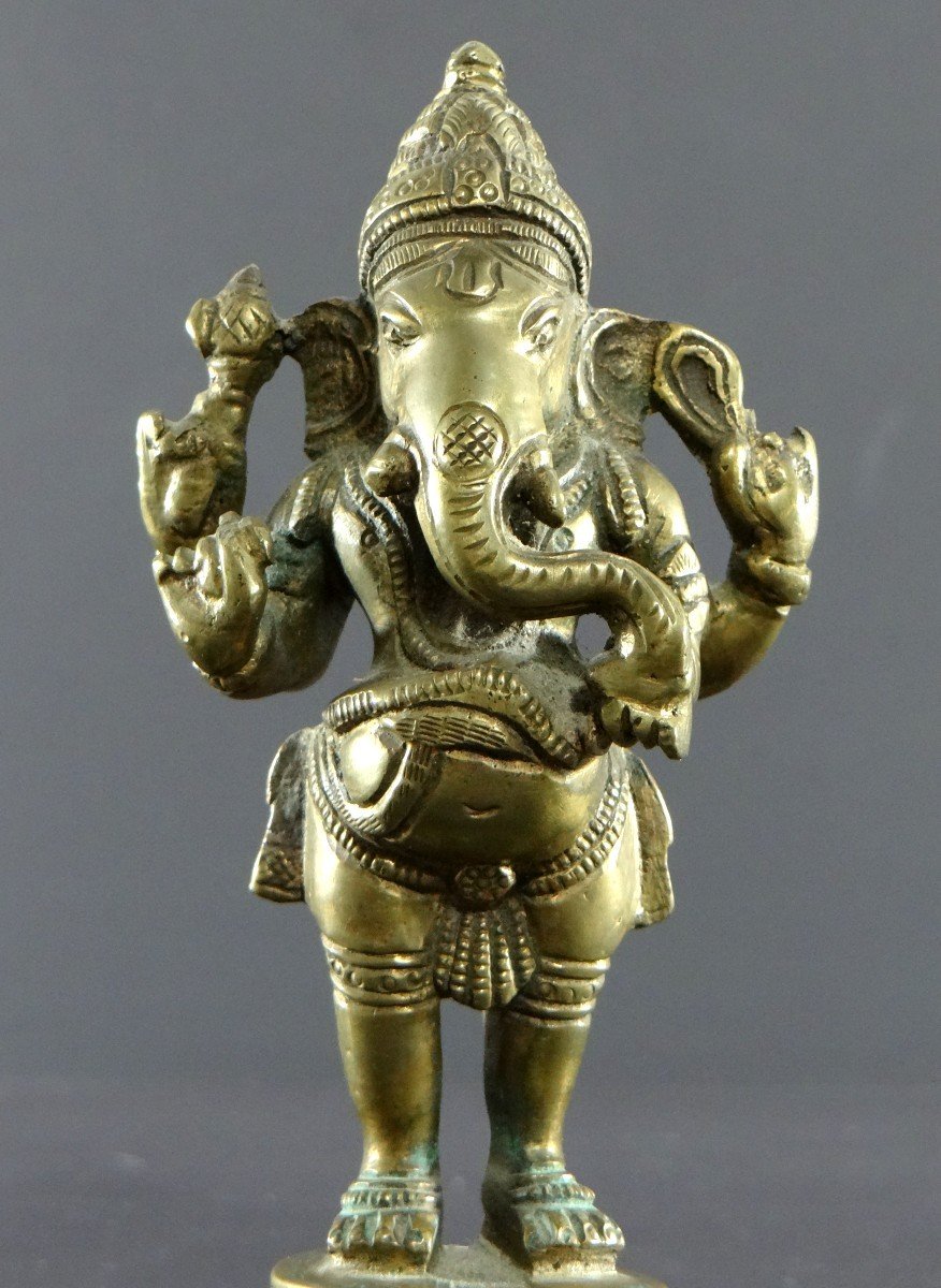 India, Mid-20th Century, Statuette Of Ganesh In Bronze.-photo-4