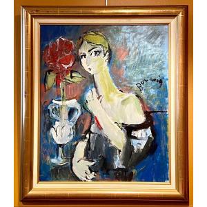 Mario Bonamici (1912-2002), Young Elegant Painting At La Fleur Rouge.