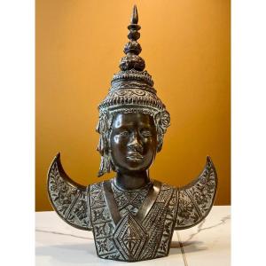 Thaïlande, Premier Tiers Du XXème Siècle, Buste En Bronze De Danseuse. 