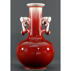 China, First Third Of The 20th Century, Peach Blossom Tone Porcelain Vase With Ox Blood.