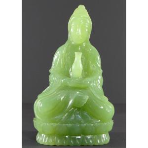 Chine, Années 1950/1960, Statue En Jade De Kwan Yin, Bodhisattva De La Compassion.