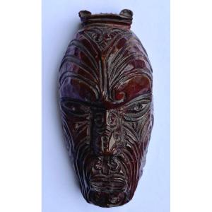 New Zealand, Maori People, 1930s/1950s, Miniature Wooden Mask "koruru Parata".