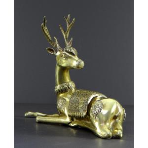 Thaïlande, Années 1960, Sculpture En Bronze Figurant Un Cerf Couché.