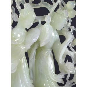 China, First Half Of The 20th Century, Celadon Jade Sculpture Depicting Two Court Ladies.