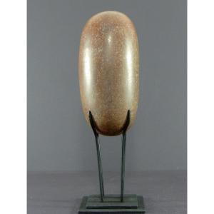 India, Early 20th Century, Brown Stone From Shiva Lingam In Oval Shape, Perfectly Polished.